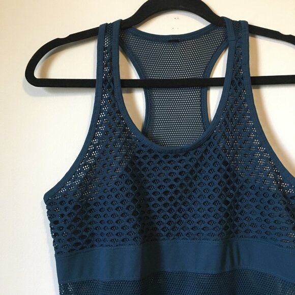 90 Degree By Reflex Dark Blue Turquoise Racerback Mesh Yoga Tank - Picture 3 of 13
